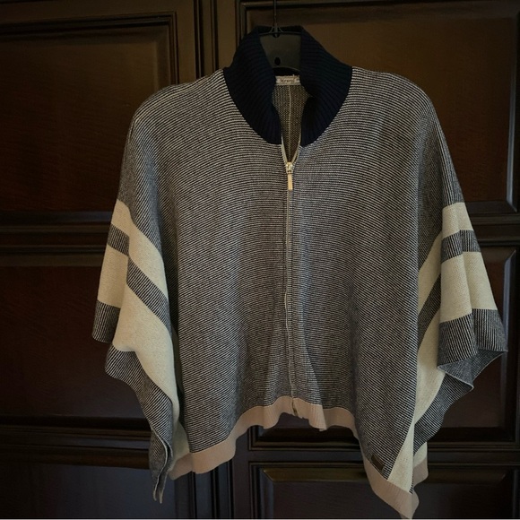 Mayoral Knit Full Zip Women’s Size 8 Classic Striped Poncho Style Sweater - Picture 1 of 7